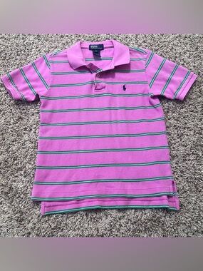 Ralph Lauren Boys Pink Polo with Green Stripes Size 6
